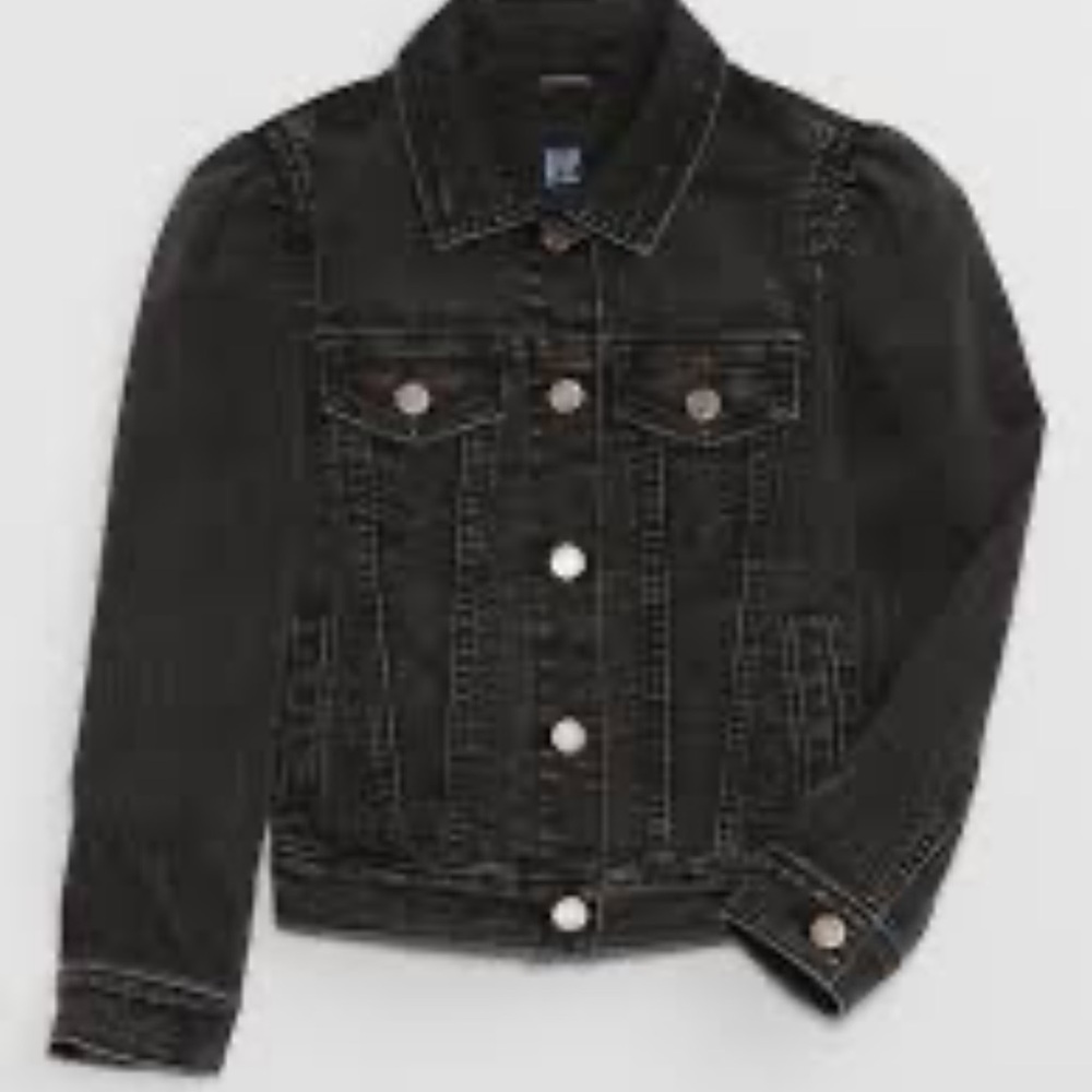 GAP Kids Black Puff Sleeve Icon Denim Jacket, Size Medium (8) - Picture 2 of 7